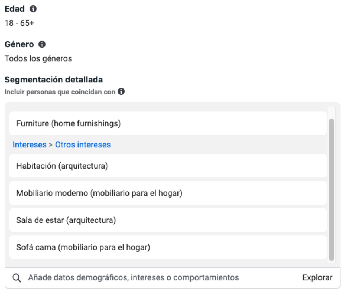 Opciones de segmentación